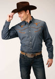 Roper Mens Long Sleeve Snapmed Wash Denim Shirt Smile Pkts Western Shirt - Roper - Flyclothing LLC