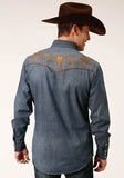Roper Mens Long Sleeve Snapmed Wash Denim Shirt Smile Pkts Western Shirt - Roper - Flyclothing LLC