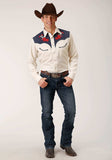 Roper Mens Long Sleeve Snap Poly Rayon Twill W Contrast Blue Yokes Western Shirt - Roper - Flyclothing LLC
