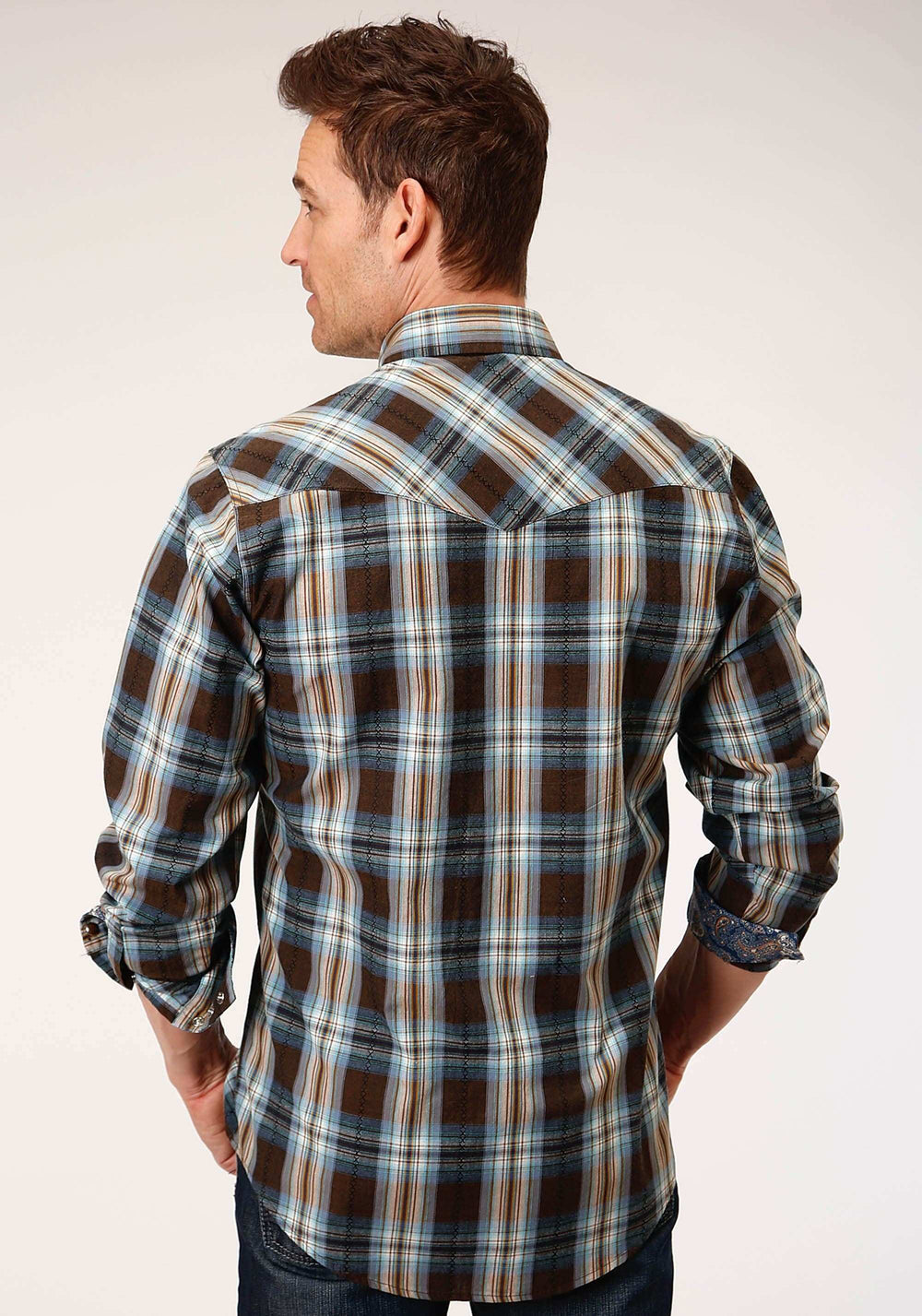 Roper Mens Long Sleeve Snap Crossing Dobby Plaid Western Shirt - Roper - Flyclothing LLC