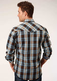 Roper Mens Long Sleeve Snap Crossing Dobby Plaid Western Shirt - Roper - Flyclothing LLC