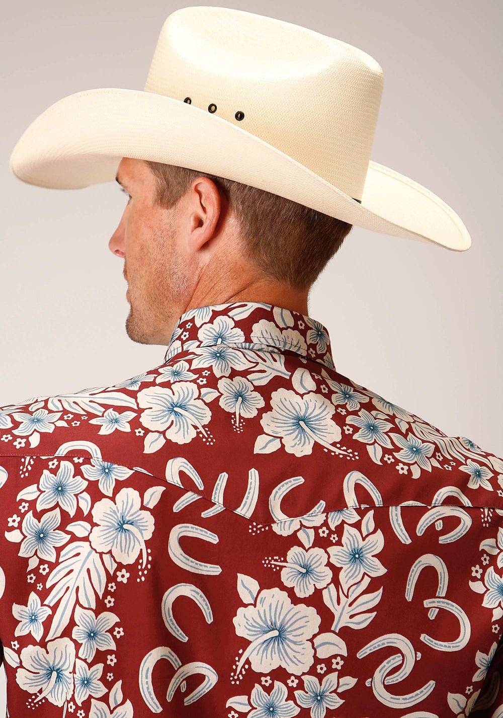 Roper Mens Long Sleeve Snap Hawaiian Horseshoes Print Western Shirt - Roper - Flyclothing LLC