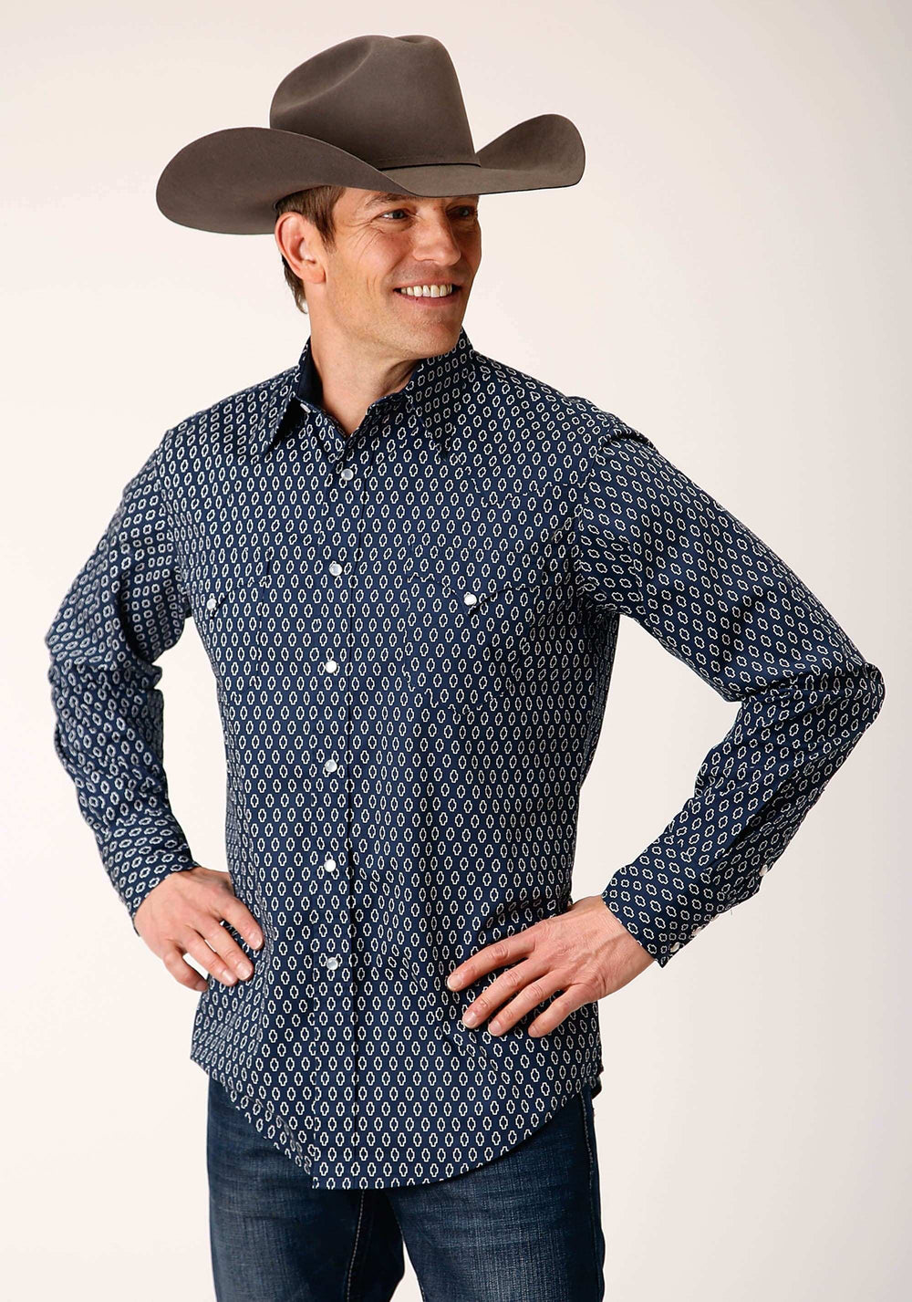 Roper Mens Long Sleeve Snap Midnight Geo Western Shirt - Roper - Flyclothing LLC