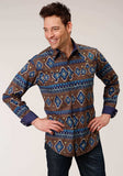 Roper Mens Long Sleeve Snap Chocolate Aztec Print Western Shirt - Roper - Flyclothing LLC