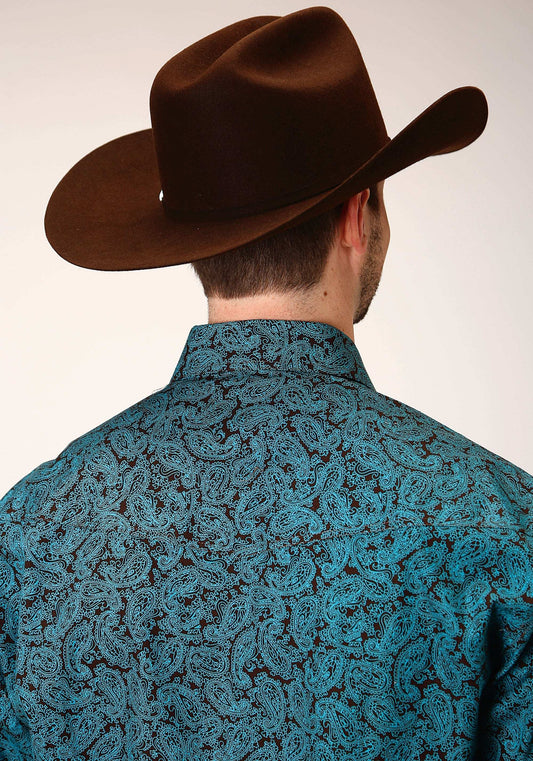 Roper Mens Long Sleeve Snap Blue Agave Paisley Western Shirt - Roper - Flyclothing LLC