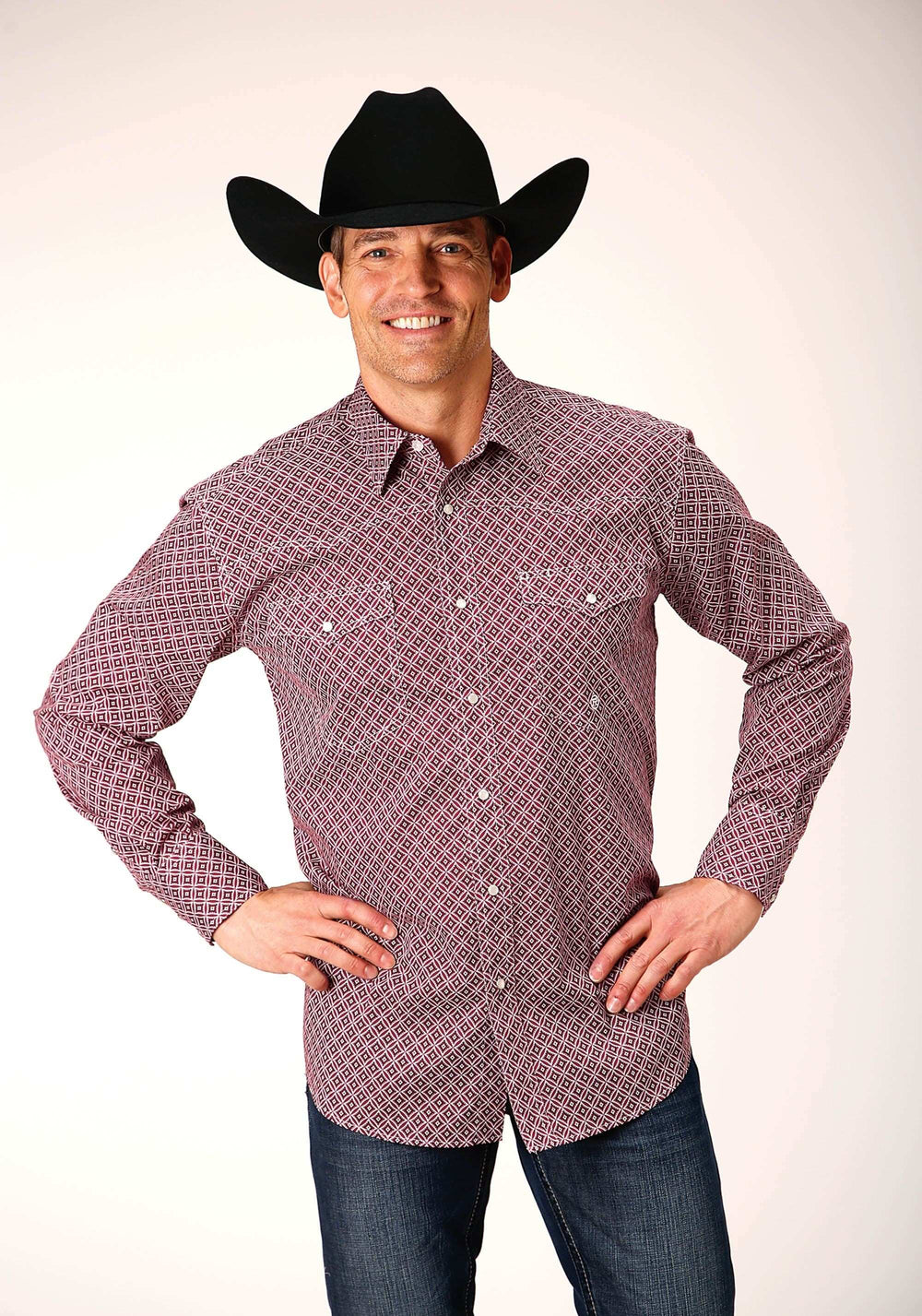 Roper Mens Long Sleeve Snap Red Diamond Foulard Western Shirt - Roper - Flyclothing LLC