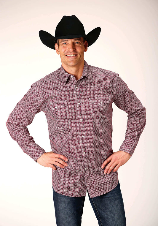 Roper Mens Long Sleeve Snap Red Diamond Foulard Western Shirt - Roper - Flyclothing LLC