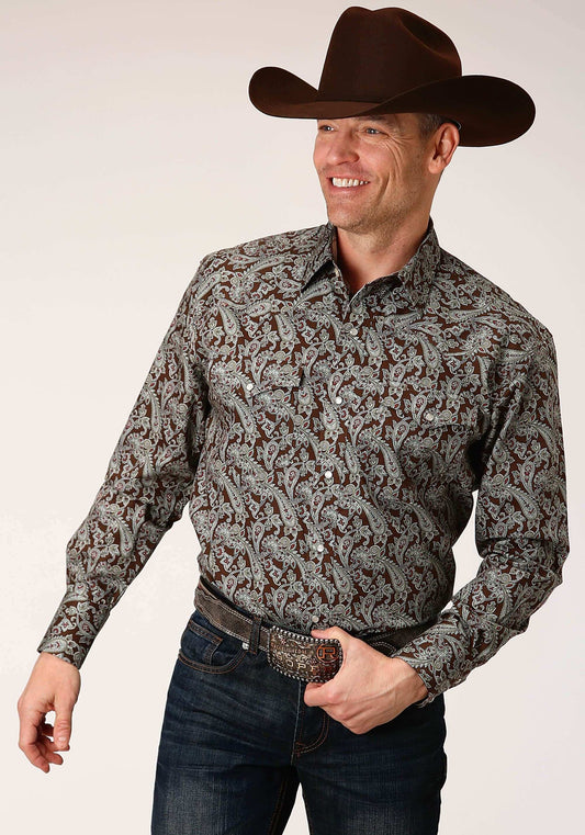 Roper Mens Long Sleeve Snap Pine Paisley Western Shirt - Roper - Flyclothing LLC