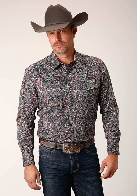 Roper Mens Long Sleeve Snap Old Time Paisley Western Shirt - Roper - Flyclothing LLC