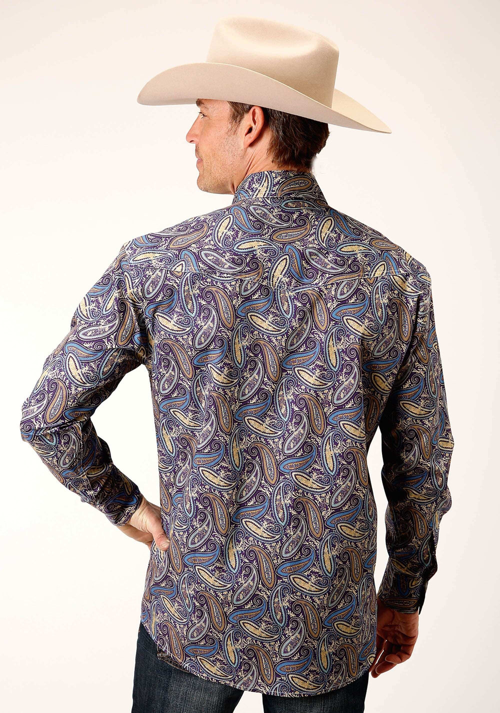 Roper Mens Long Sleeve Snap Royal Paisley Western Shirt - Roper - Flyclothing LLC