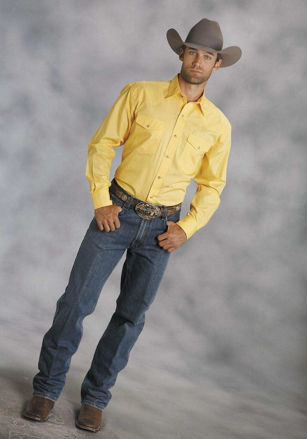 Roper Mens Yellow Solid Long Sleeve Western Snap Shirt - Roper - Flyclothing LLC