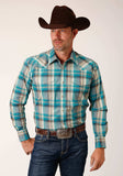 Roper Mens Long Sleeve Snap Sandy Turquoise Plaid Western Shirt - Roper - Flyclothing LLC