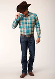 Roper Mens Long Sleeve Snap Sandy Turquoise Plaid Western Shirt - Roper - Flyclothing LLC