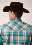 Roper Mens Long Sleeve Snap Sandy Turquoise Plaid Western Shirt - Roper - Flyclothing LLC