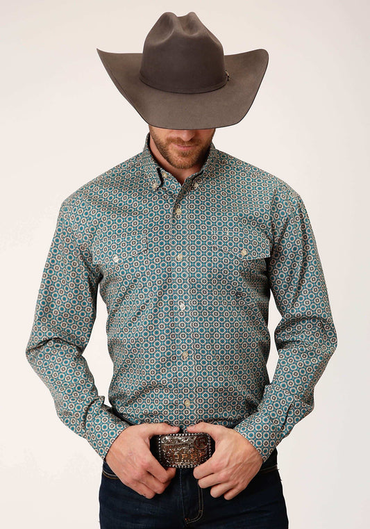 Roper Mens Long Sleeve Button Teal Foulard Western Shirt - Roper - Flyclothing LLC