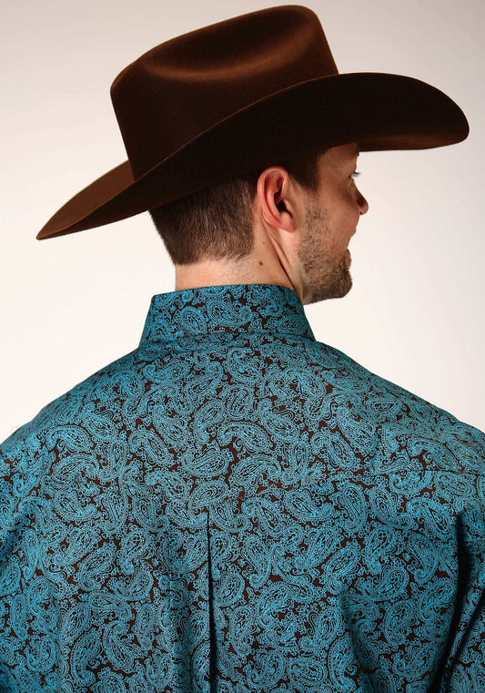 Roper Mens Long Sleeve Button Blue Agave Paisley Western Shirt - Roper - Flyclothing LLC