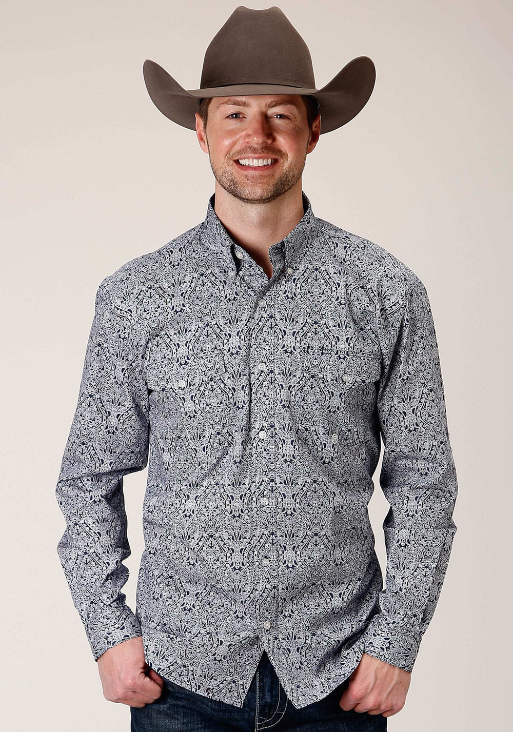 Roper Mens Long Sleeve Button Crystal Medallion Western Shirt - Roper - Flyclothing LLC