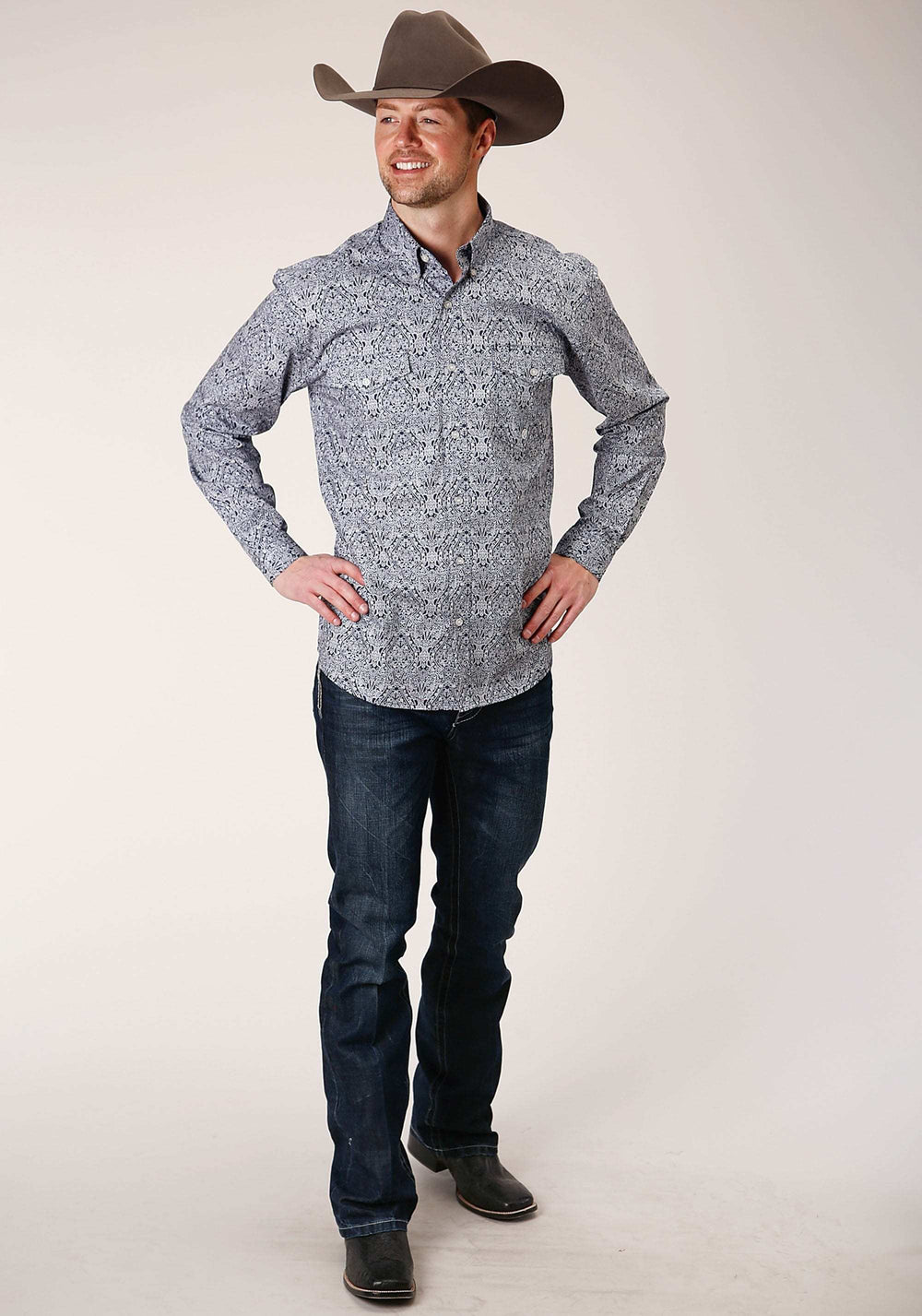 Roper Mens Long Sleeve Button Crystal Medallion Western Shirt - Roper - Flyclothing LLC