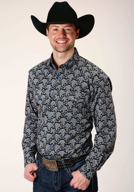Roper Mens Long Sleeve Button Starry Night Paisley Western Shirt - Roper - Flyclothing LLC