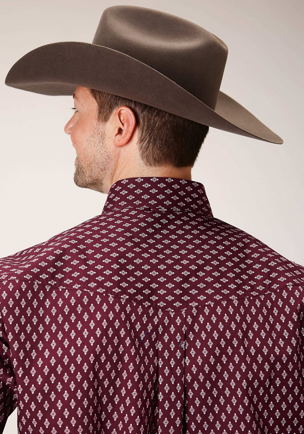 Roper Mens Long Sleeve Button Point Diamonds Wine Western Shirt - Roper - Flyclothing LLC