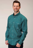 Roper Mens Long Sleeve Button Point Diamonds Teal Western Shirt - Roper - Flyclothing LLC