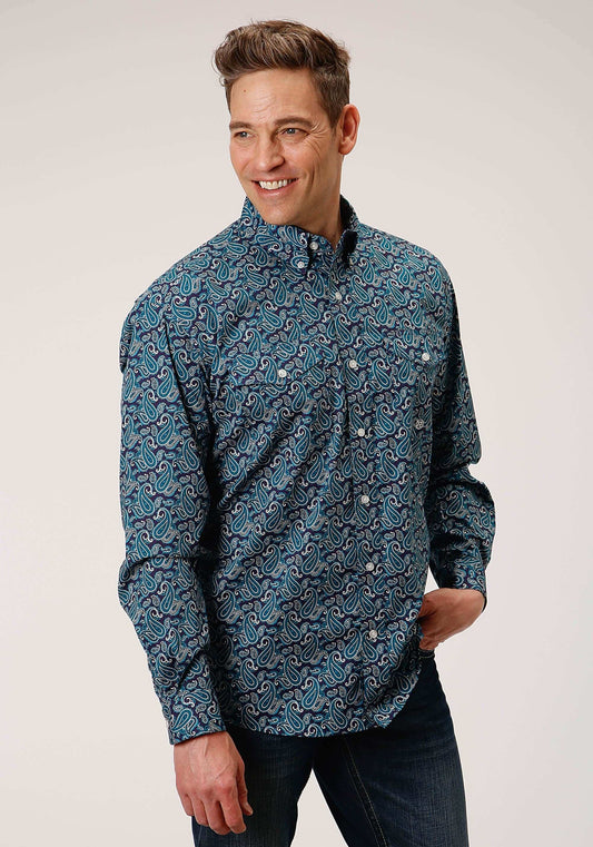 Roper Mens Long Sleeve Button Purple Sage Paisley Western Shirt - Roper - Flyclothing LLC