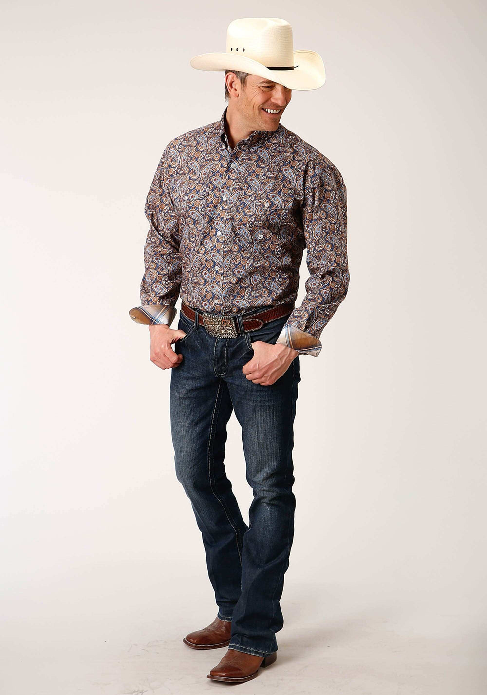 Roper Mens Long Sleeve Button Country Paisley Western Shirt - Roper - Flyclothing LLC
