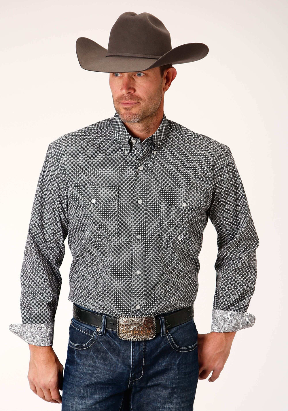 Roper Mens Long Sleeve Button Diamond Star Geo Western Shirt - Roper - Flyclothing LLC