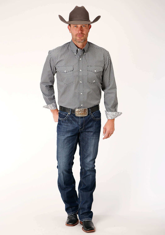 Roper Mens Long Sleeve Button Diamond Star Geo Western Shirt - Roper - Flyclothing LLC