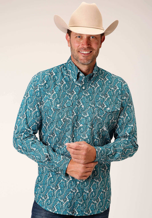 Roper Mens Long Sleeve Button Upstream Paisley Western Shirt - Roper - Flyclothing LLC