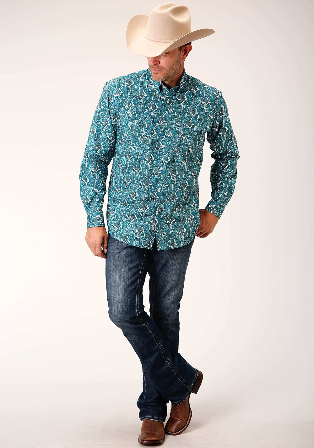 Roper Mens Long Sleeve Button Upstream Paisley Western Shirt - Roper - Flyclothing LLC