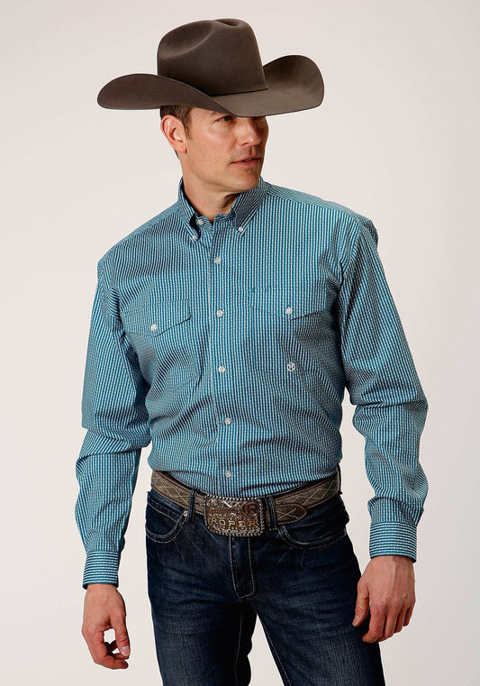 Roper Mens Long Sleeve Button Arrow Roper Print Teal Western Shirt - Roper - Flyclothing LLC