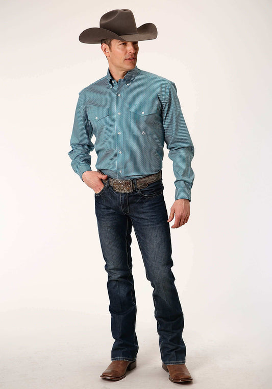 Roper Mens Long Sleeve Button Arrow Roper Print Teal Western Shirt - Roper - Flyclothing LLC
