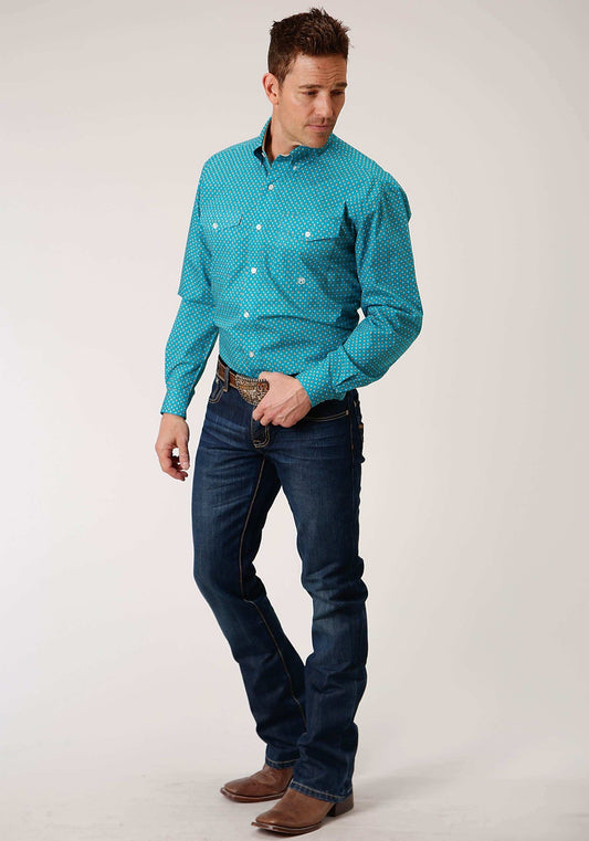 Roper Mens Long Sleeve Button Turquoise Foulard Western Shirt - Roper - Flyclothing LLC