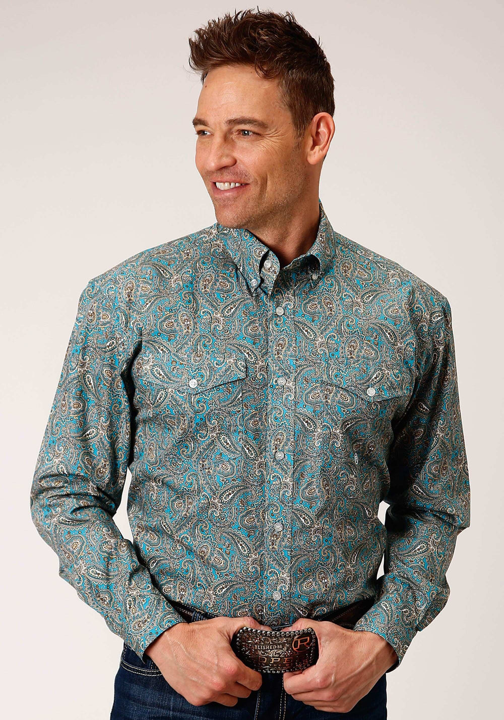 Roper Mens Long Sleeve Button Saddle Paisley Western Shirt - Roper - Flyclothing LLC