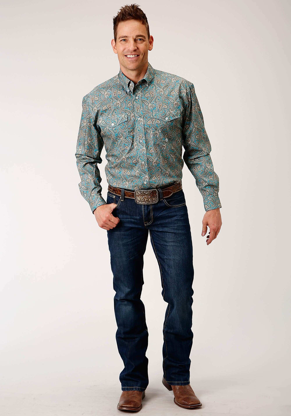 Roper Mens Long Sleeve Button Saddle Paisley Western Shirt - Roper - Flyclothing LLC