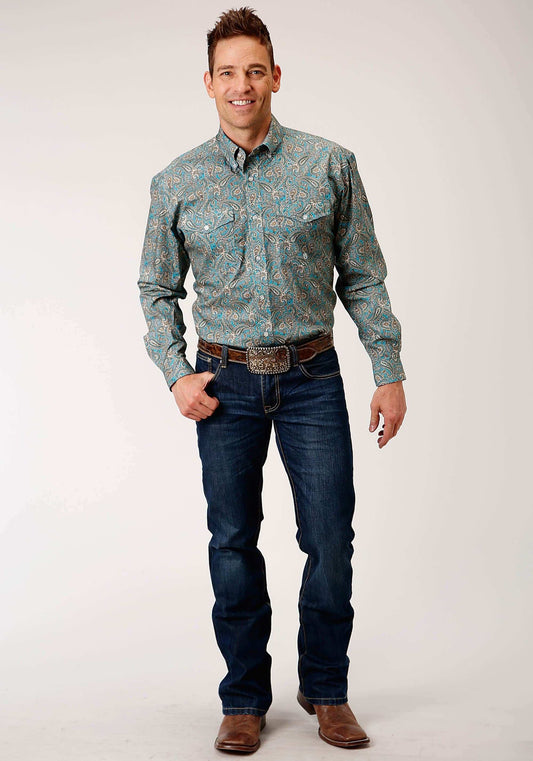 Roper Mens Long Sleeve Button Saddle Paisley Western Shirt - Roper - Flyclothing LLC