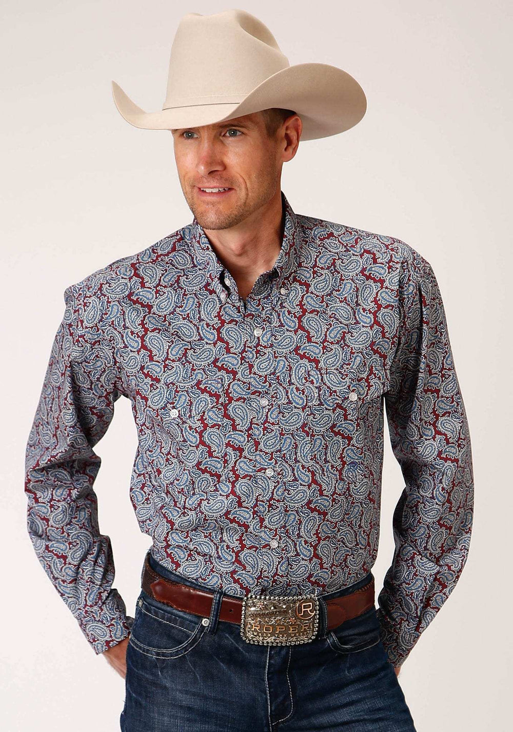 Roper Mens Long Sleeve Button Liberty Paisley Western Shirt - Roper - Flyclothing LLC