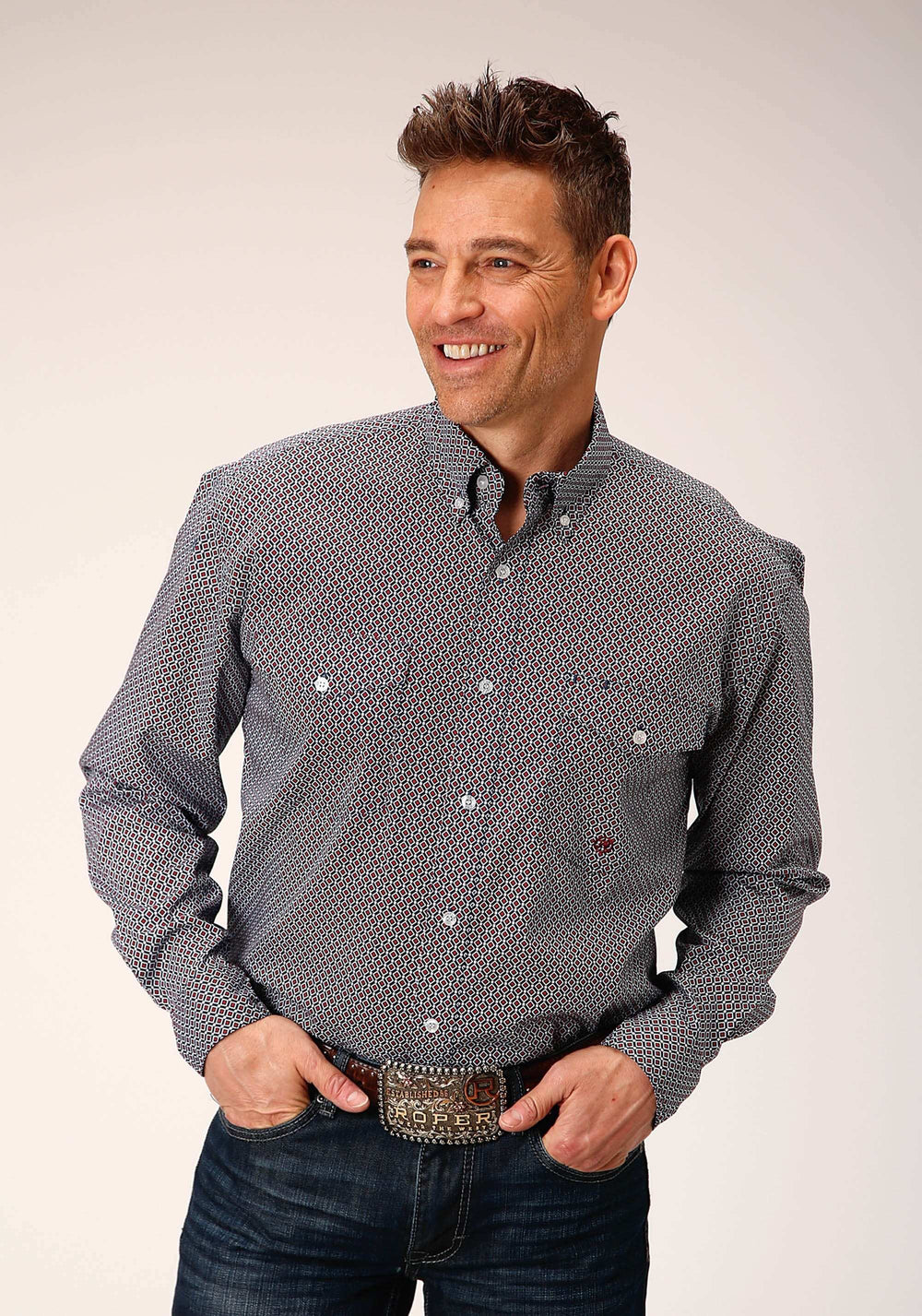 Roper Mens Long Sleeve Button Classic Geo Western Shirt - Roper - Flyclothing LLC
