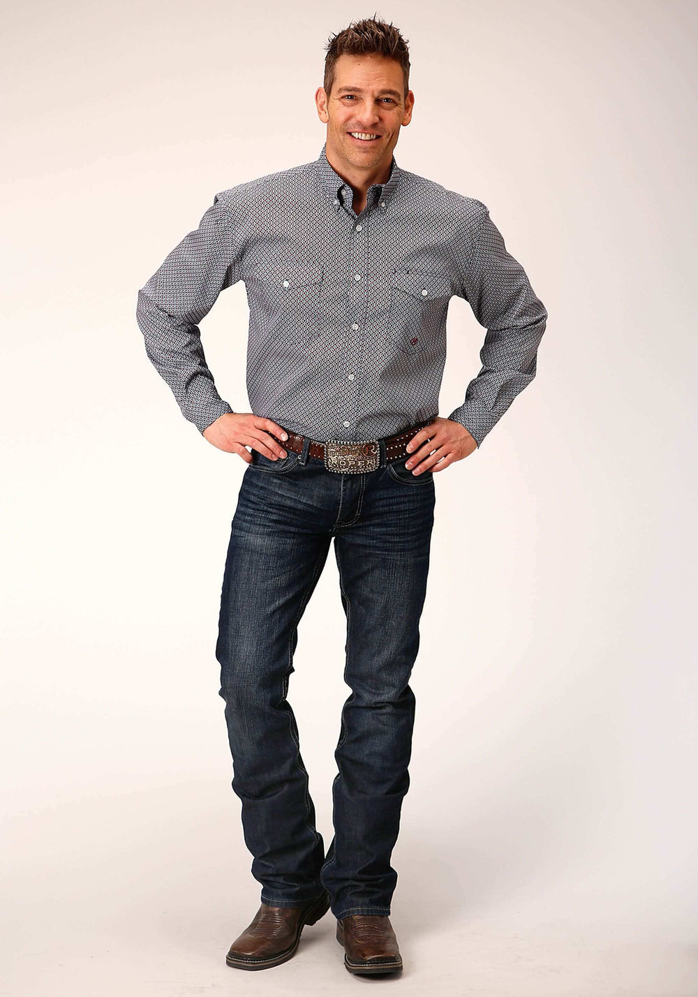 Roper Mens Long Sleeve Button Classic Geo Western Shirt - Roper - Flyclothing LLC