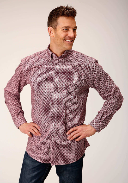 Roper Mens Long Sleeve Button Red Diamond Foulard Western Shirt - Roper - Flyclothing LLC