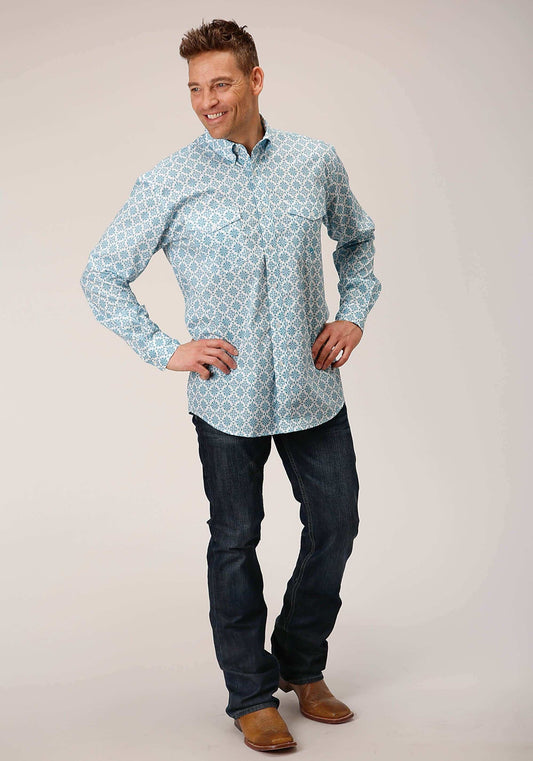 Roper Mens Long Sleeve Button Turquoise Medallion Western Shirt - Roper - Flyclothing LLC