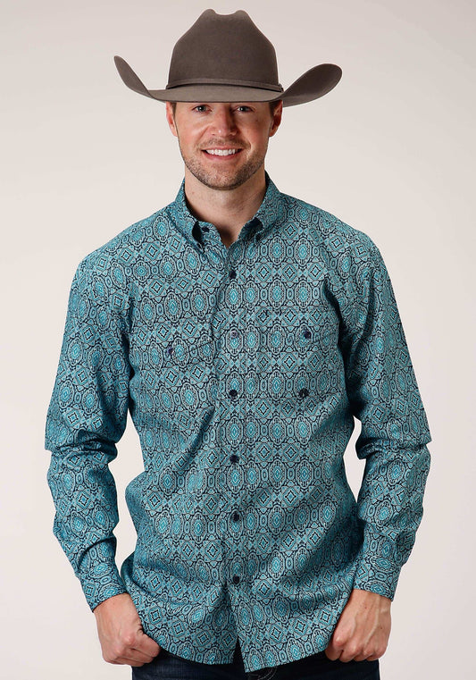 Roper Mens Long Sleeve Button Medallion Paisley Western Shirt - Roper - Flyclothing LLC