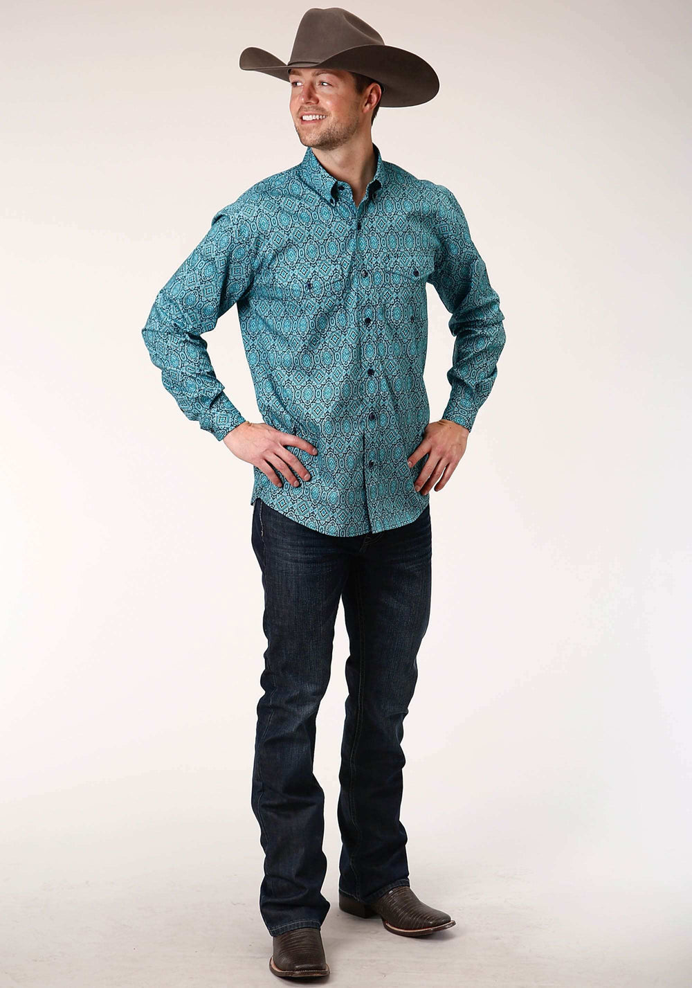 Roper Mens Long Sleeve Button Medallion Paisley Western Shirt - Roper - Flyclothing LLC