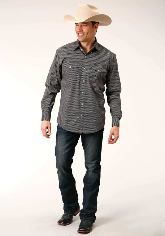 Roper Mens Long Sleeve Button Diamond Neat Olive Western Shirt - Roper - Flyclothing LLC