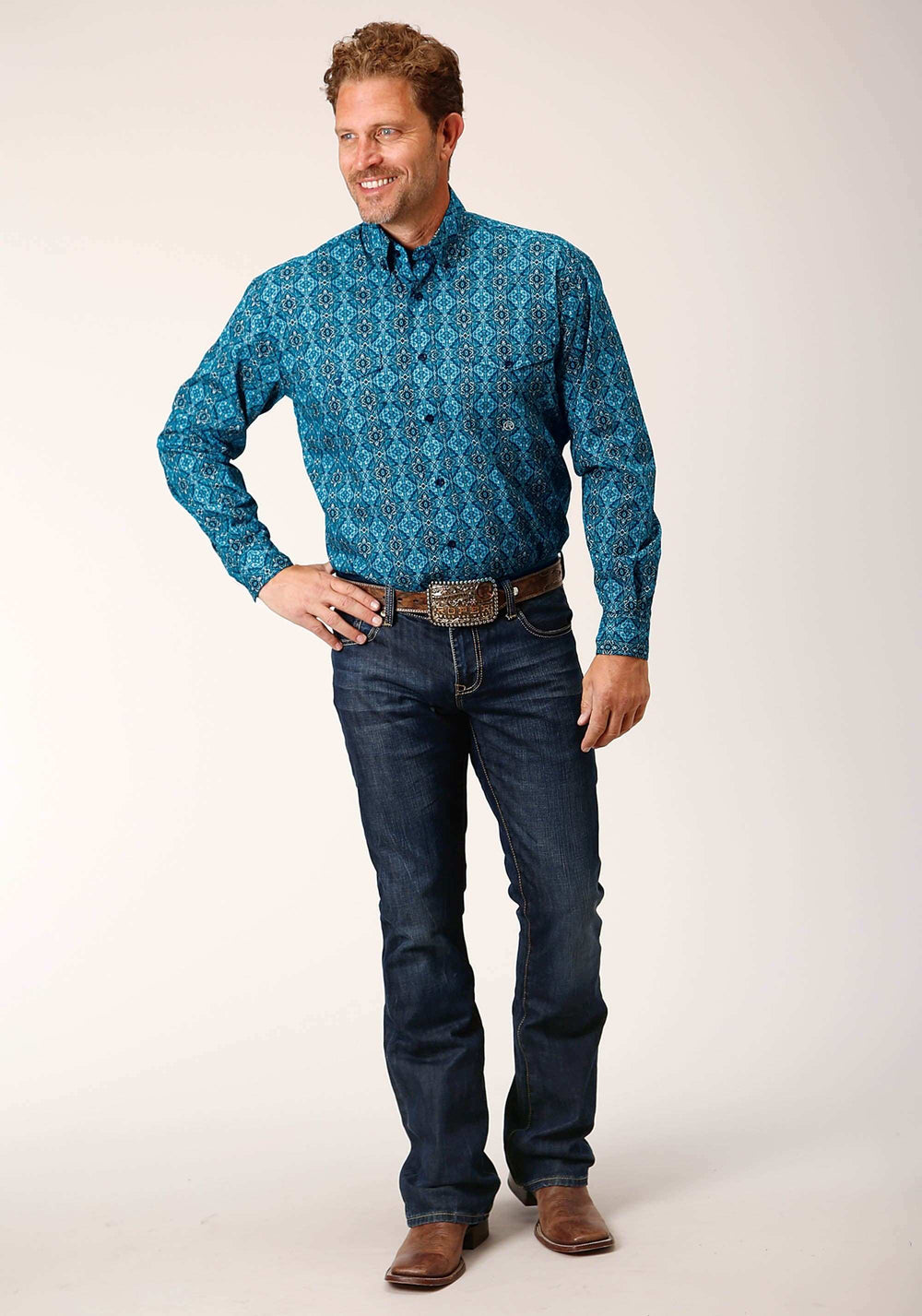 Roper Mens Long Sleeve Button Gothic Medallion Western Shirt - Roper - Flyclothing LLC