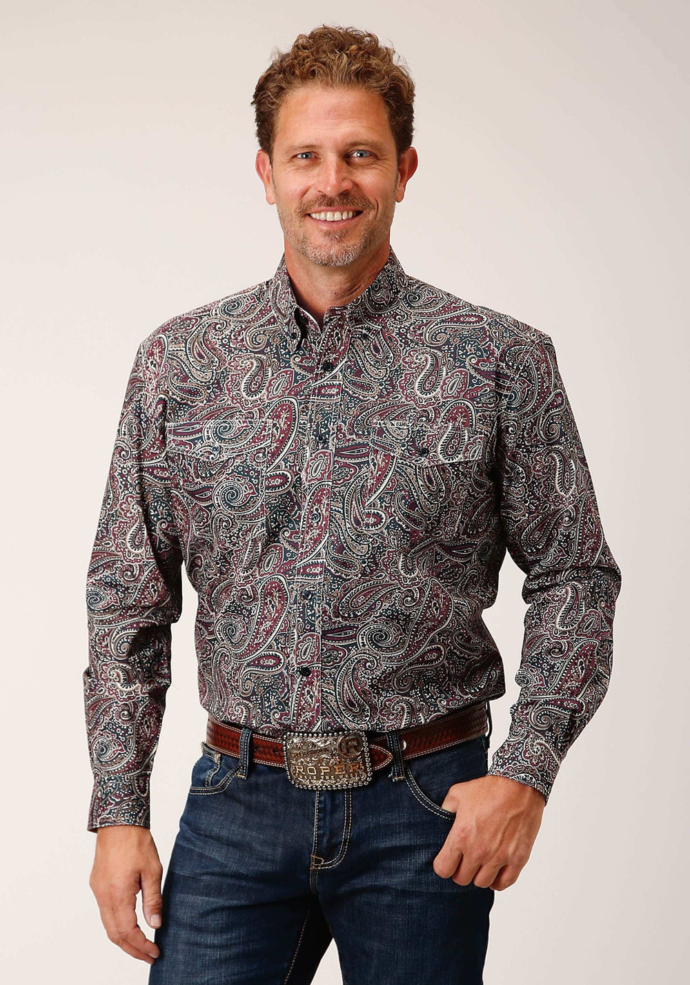 Roper Mens Long Sleeve Button Old Time Paisley Western Shirt - Roper - Flyclothing LLC