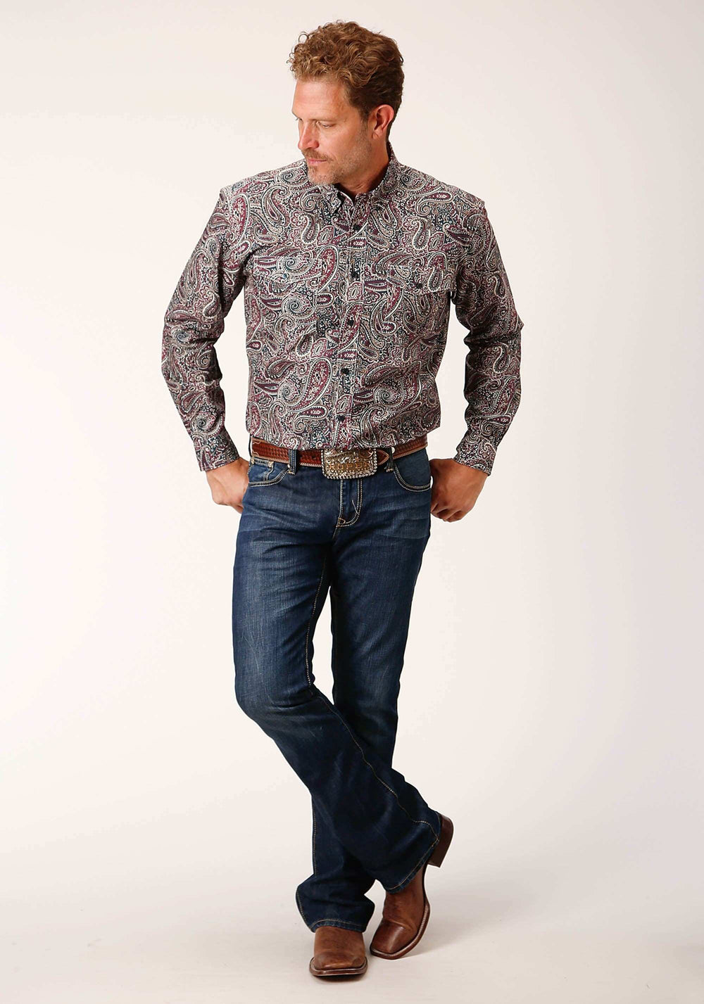 Roper Mens Long Sleeve Button Old Time Paisley Western Shirt - Roper - Flyclothing LLC