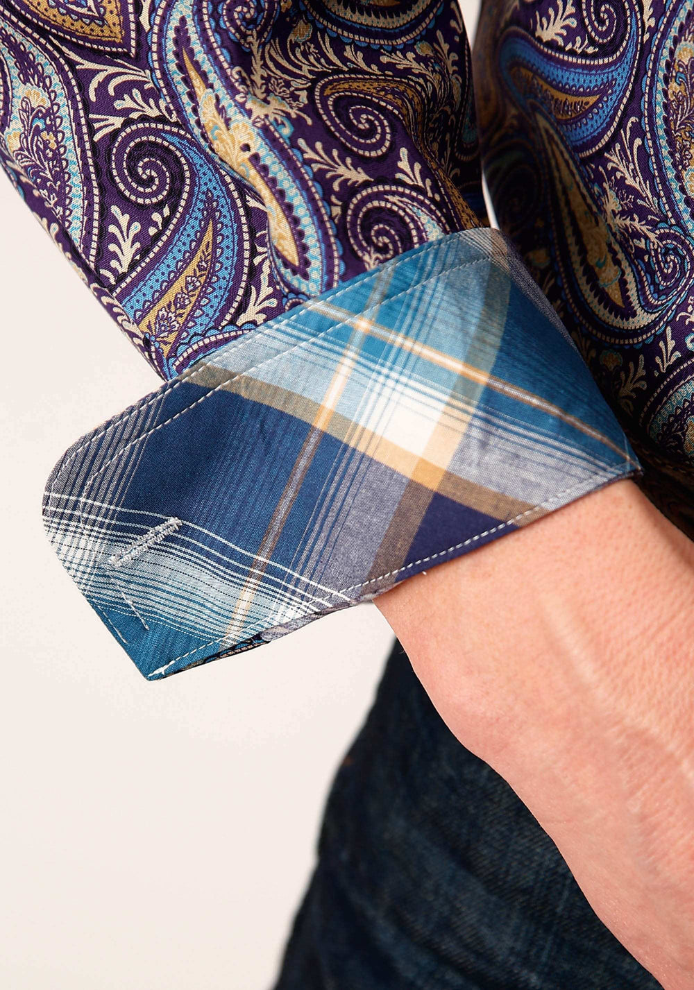 Roper Mens Long Sleeve Button Royal Paisley Western Shirt - Roper - Flyclothing LLC