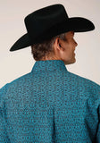 Roper Mens Long Sleeve Button Vintage Teal Print Western Shirt - Roper - Flyclothing LLC